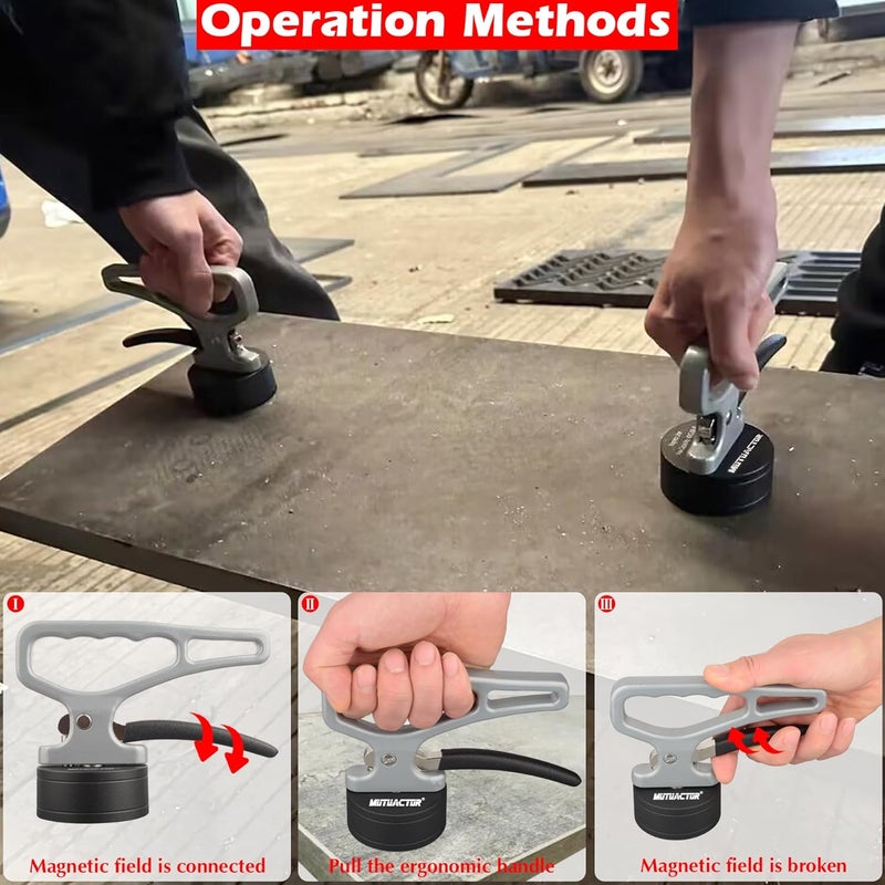 MUTUACTOR Strong Magnetic Pickup Tool with Release Handle,Retractable Neodymium Magnet Sweeper,Quick Release Magnetic Retrieval Tool for Gripping Heavy Thick Iron Plate Block,Grey,1PCS - Image 3